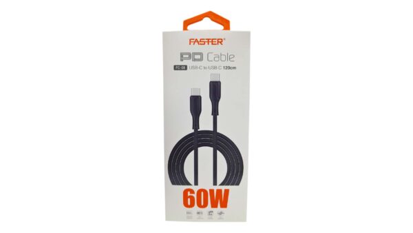 Faster Fc-08 Anti Bending Pd Cable Usb-c To Usb-c (120cm) 60w 1pc, 1 Unit