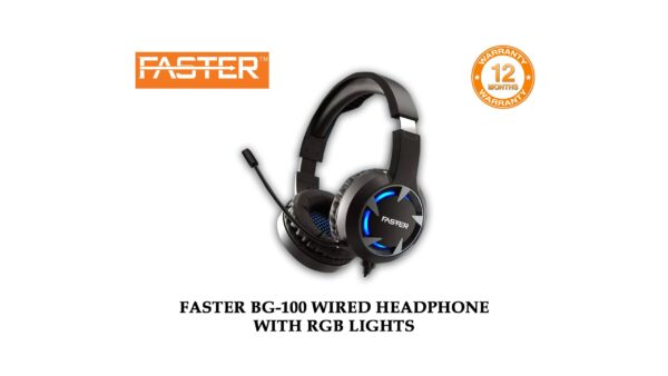 Faster Bg 100 Wired Headphone With Rgb Lights, 1 Unit