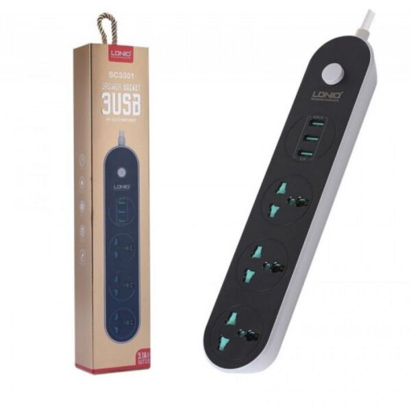 Ldnio Sc3301 3 Power Socket 3 Usb Anti Static Power Socket | 1 Piece, 1 Unit