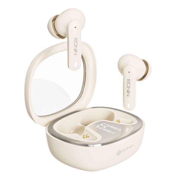 Mi Ronin R-540 Cream Earbuds Enc Dual Mic Gaming Music Time 7 Hours Digital Display 1 Piece, 1 Unit