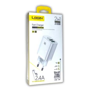 Login Charger Dual Usb 2.4 Ampere With Usb To Type C Cable 1 Piece, 1 Unit