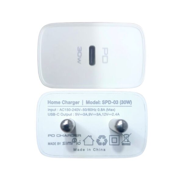 Simplo Usbc Fast Charging Adapter Qualcomm 3.0a Quick Charge 30w Spd03 1 Piece, 1 Unit